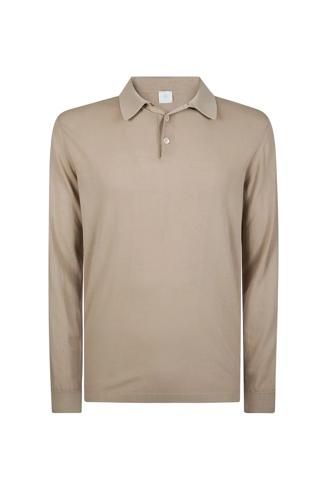 Long-Sleeved Knitted Polo Shirt in Crepe Cotton | Eleventy sold by Eleventy