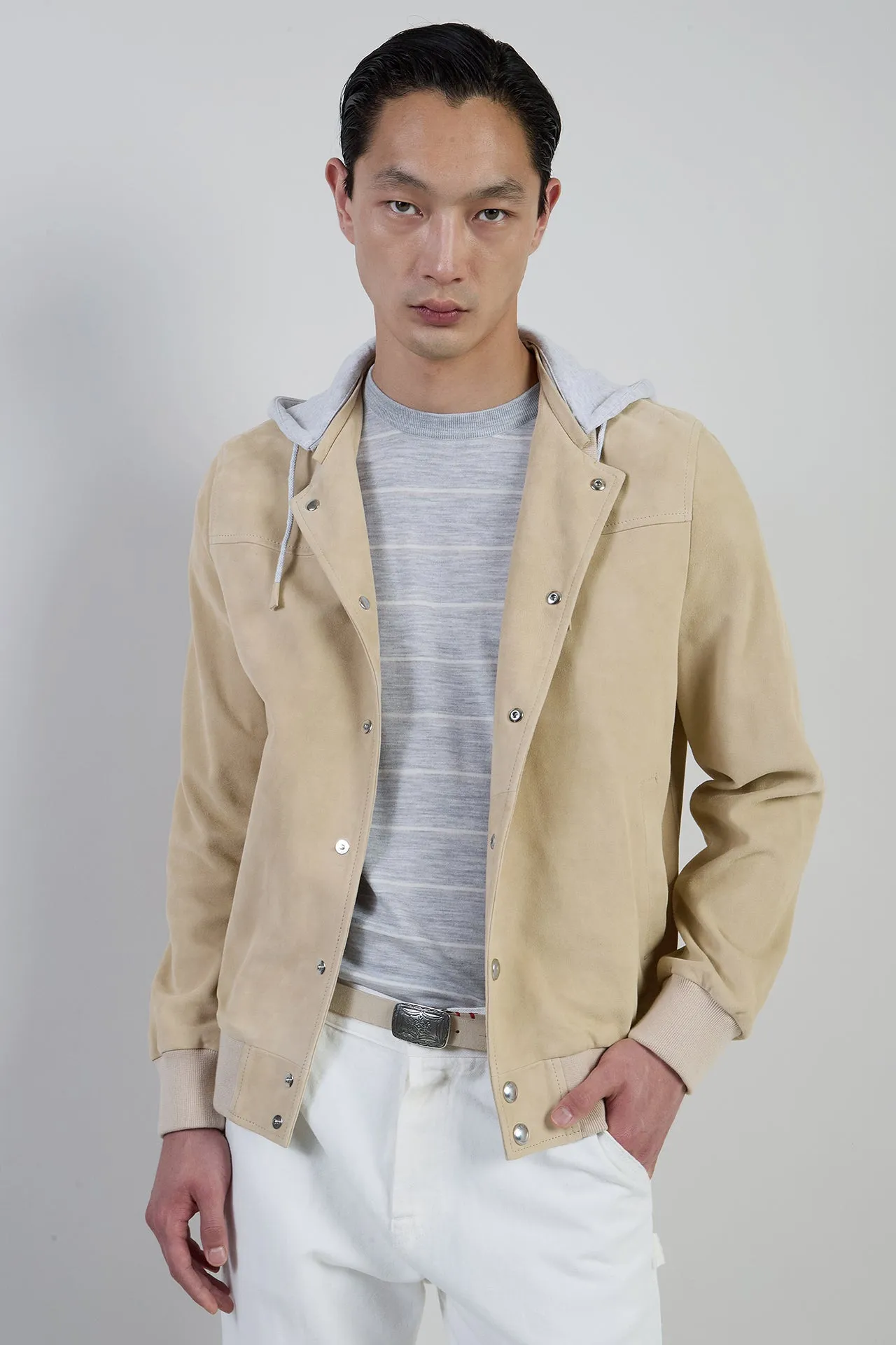 Men's Suede and Jersey Bomber Jacket with Hood | Eleventy sold by Eleventy product image thumbnail 2