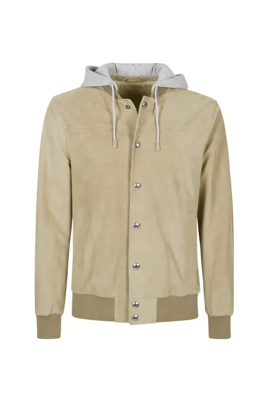 Men's Suede and Jersey Bomber Jacket with Hood | Eleventy made by Eleventy