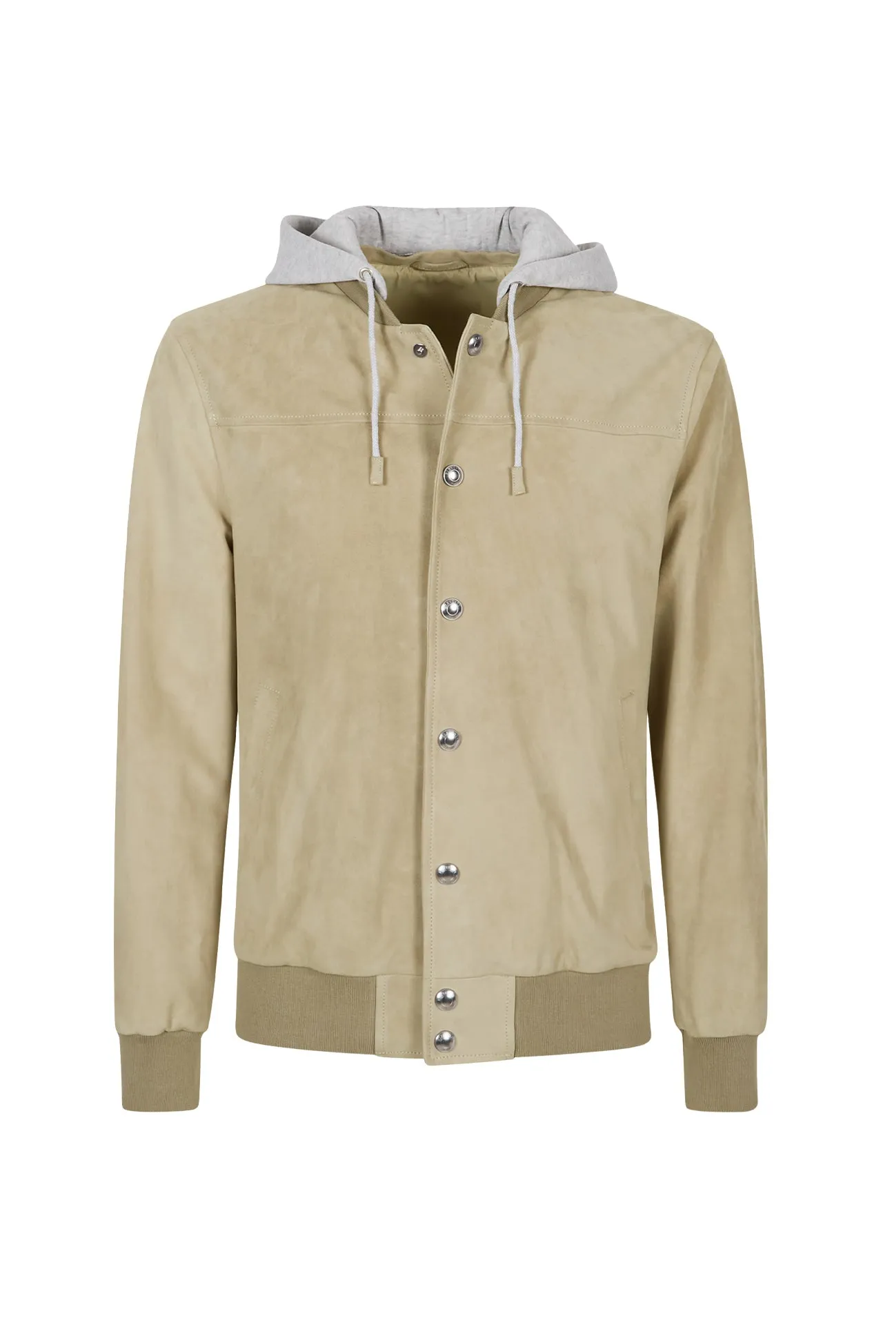 Men's Suede and Jersey Bomber Jacket with Hood | Eleventy sold by Eleventy