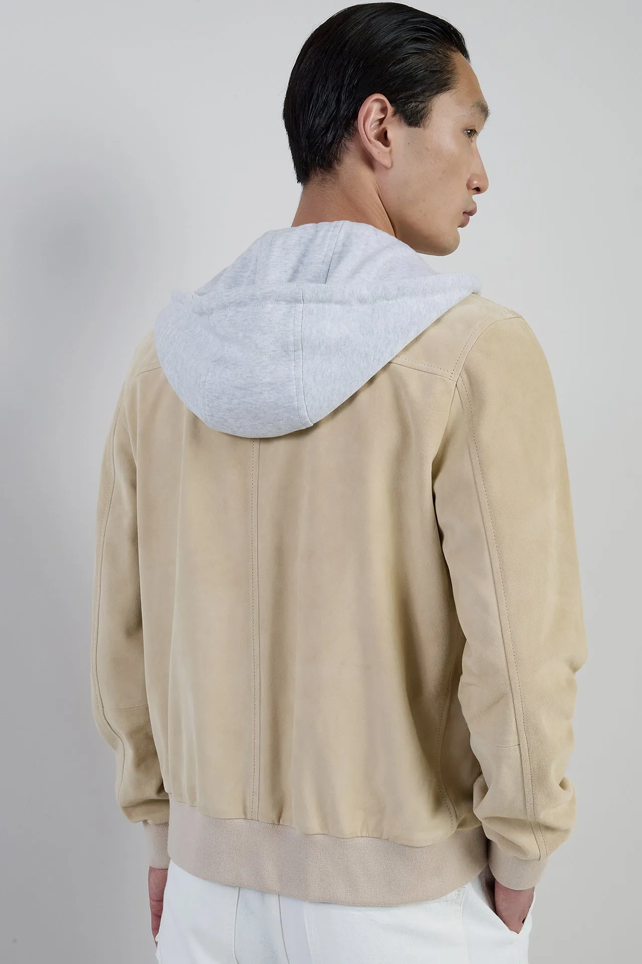 Men's Suede and Jersey Bomber Jacket with Hood | Eleventy sold by Eleventy product image thumbnail 3