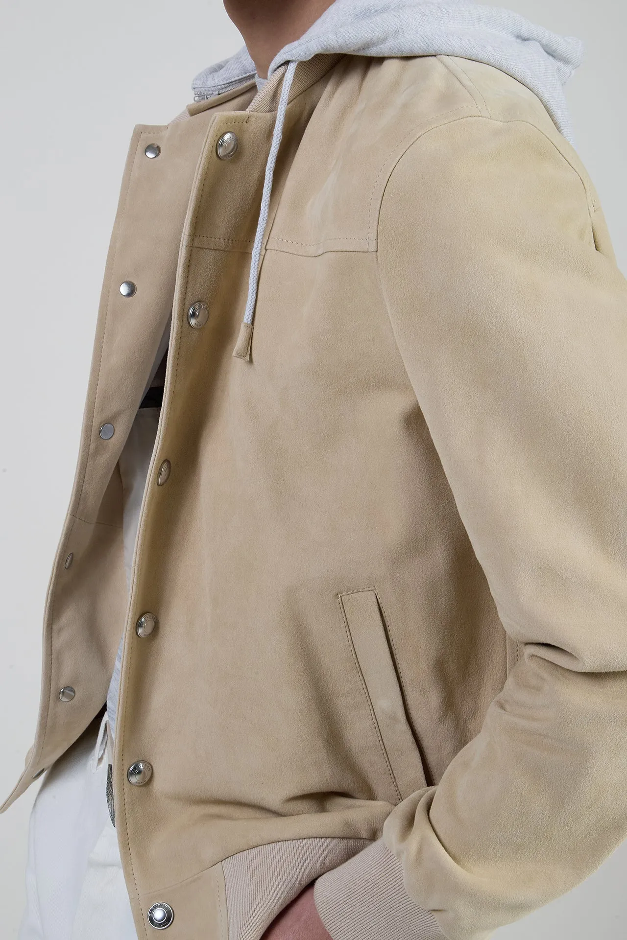 Men's Suede and Jersey Bomber Jacket with Hood | Eleventy sold by Eleventy product image thumbnail 4