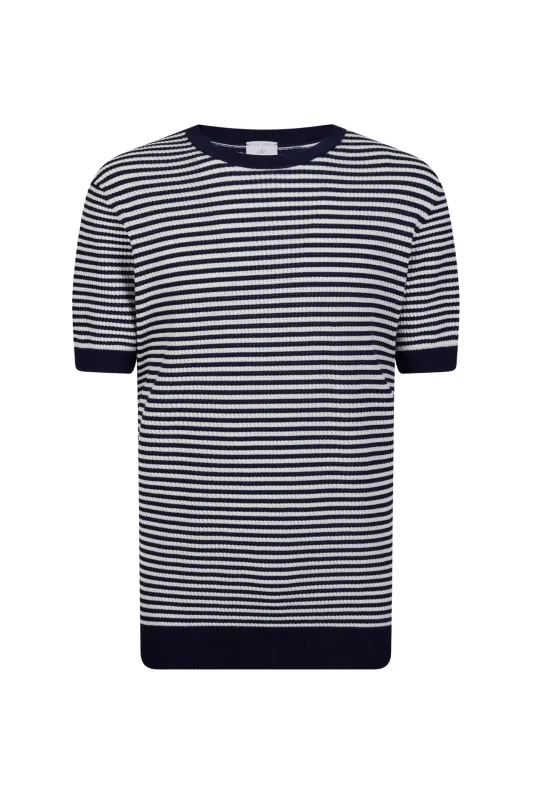 Men's Striped Crew Neck Sweater in Cool Cotton | Eleventy made by Eleventy