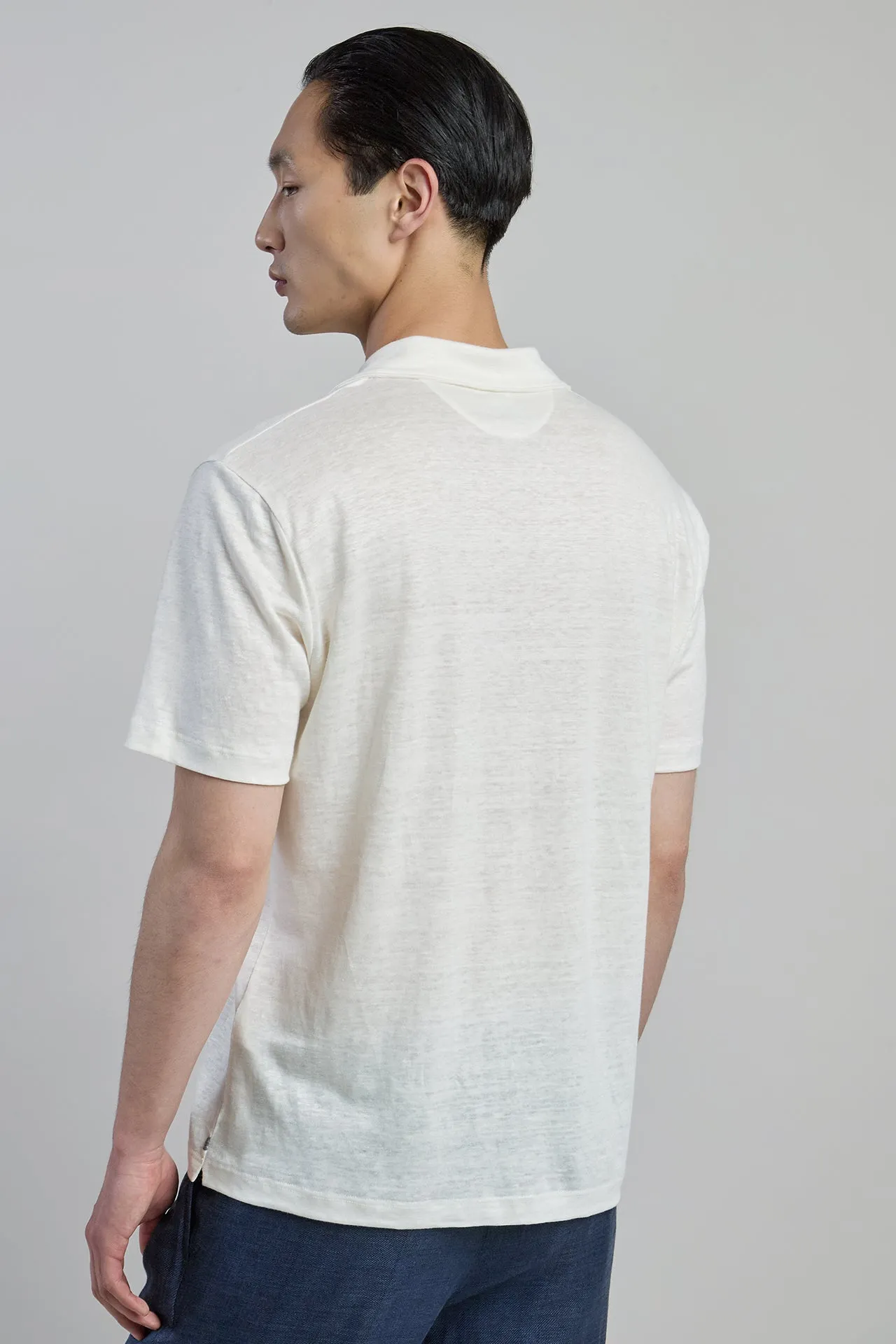 Men's Linen Polo Shirt with Bowling Collar | Eleventy sold by Eleventy product image thumbnail 3