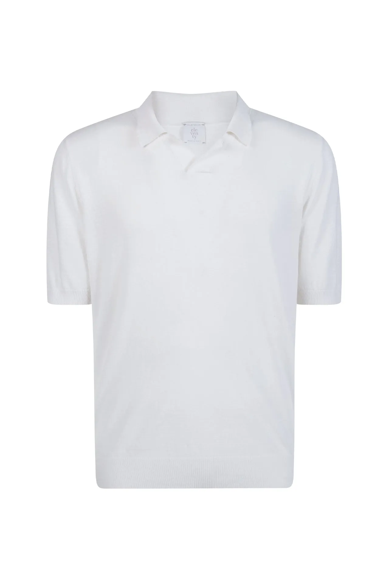 Linen and Cotton Knitted Polo Shirt - Bowling Collar | Eleventy sold by Eleventy