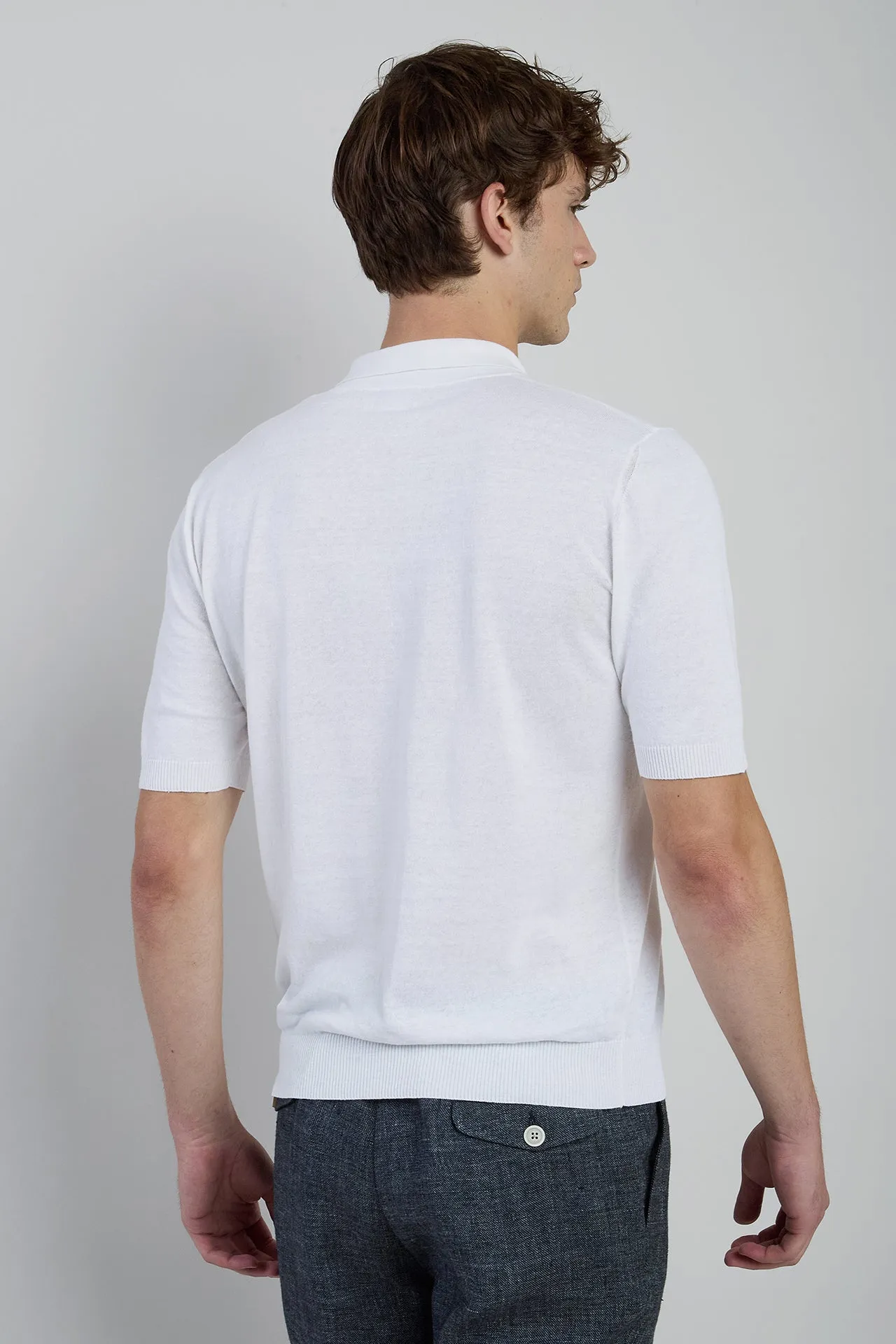 Linen and Cotton Knitted Polo Shirt - Bowling Collar | Eleventy sold by Eleventy product image thumbnail 3