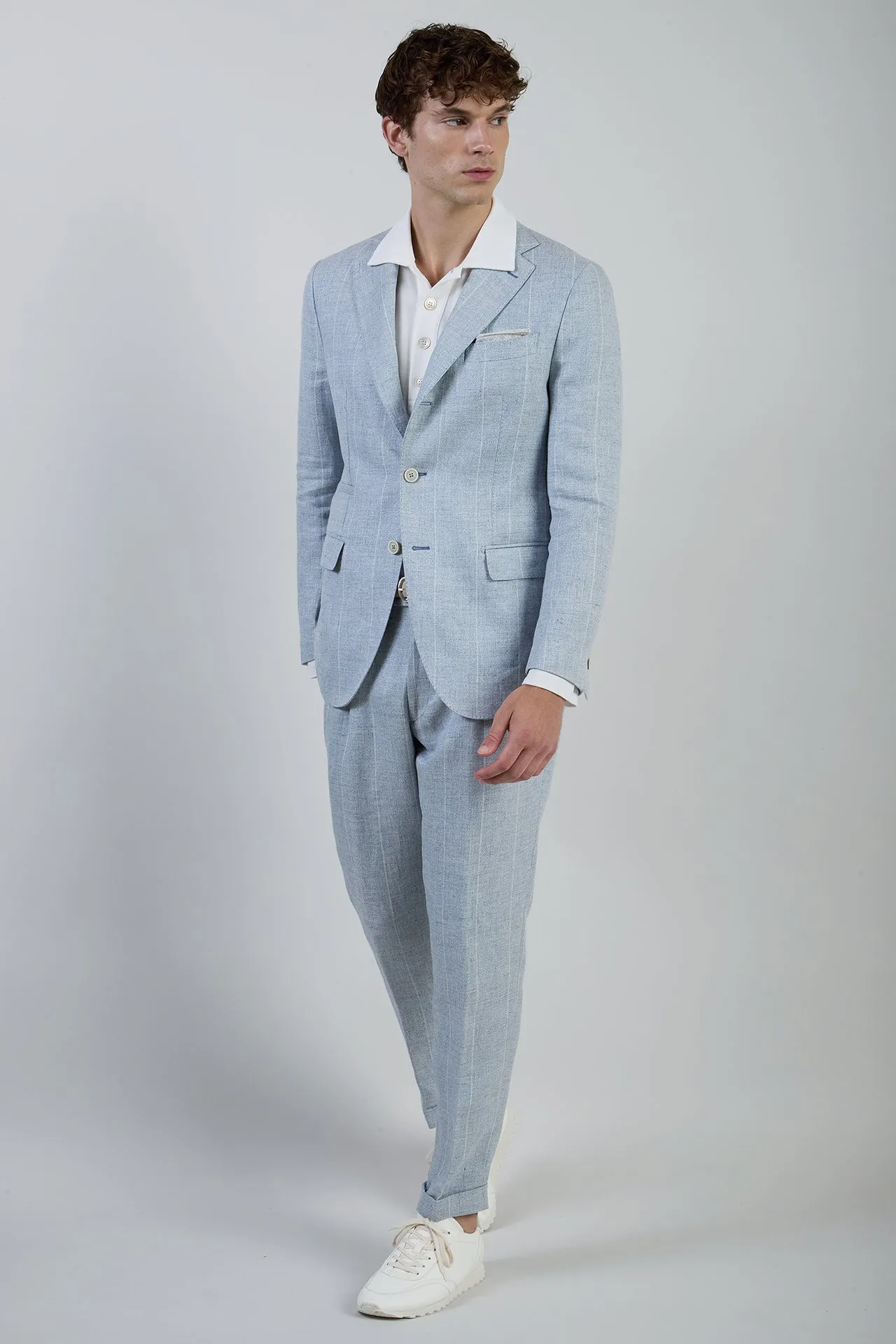 Men's Slim Fit Single-Breasted Pinstripe Linen Suit | Eleventy sold by Eleventy product image thumbnail 2