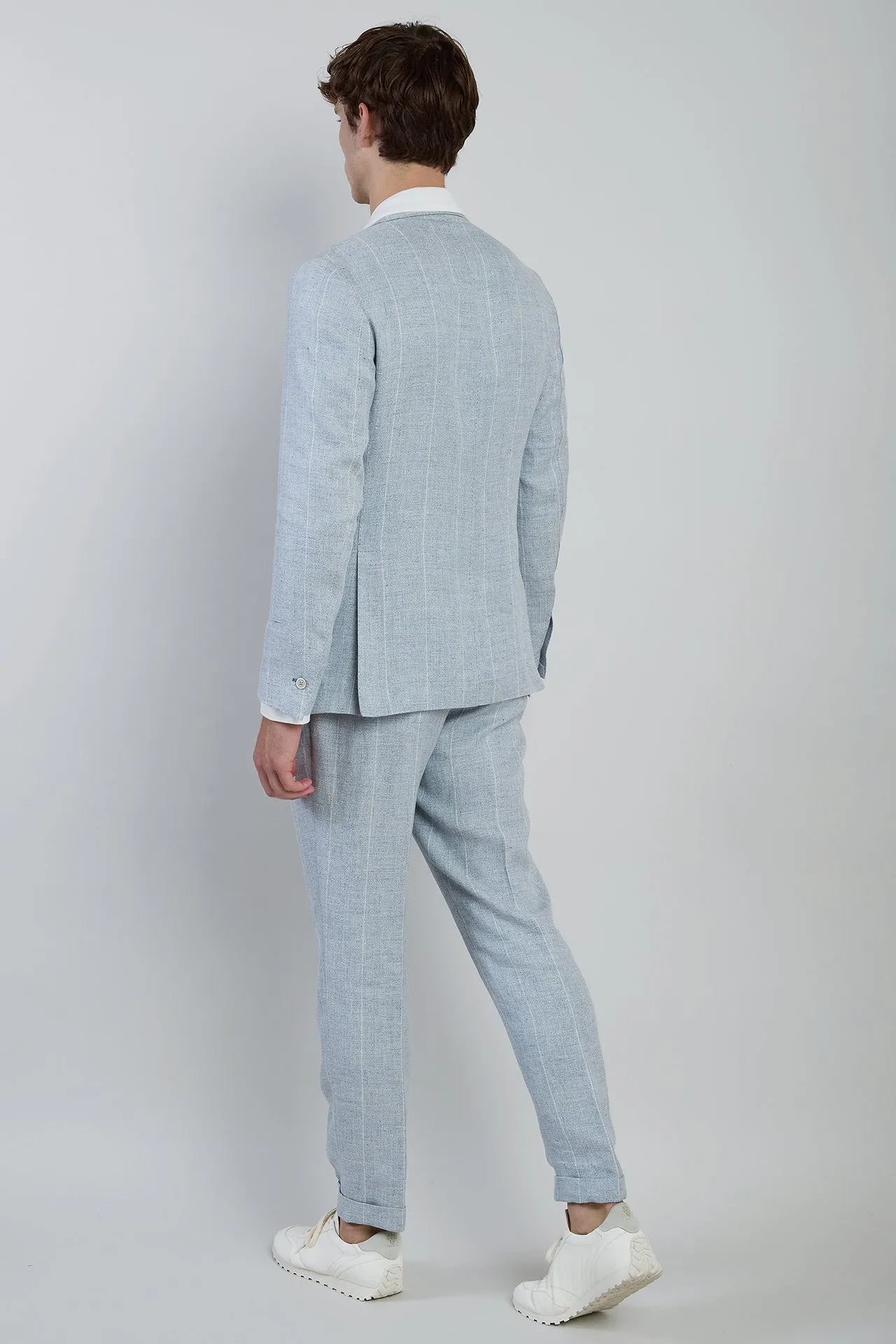 Men's Slim Fit Single-Breasted Pinstripe Linen Suit | Eleventy sold by Eleventy product image thumbnail 3