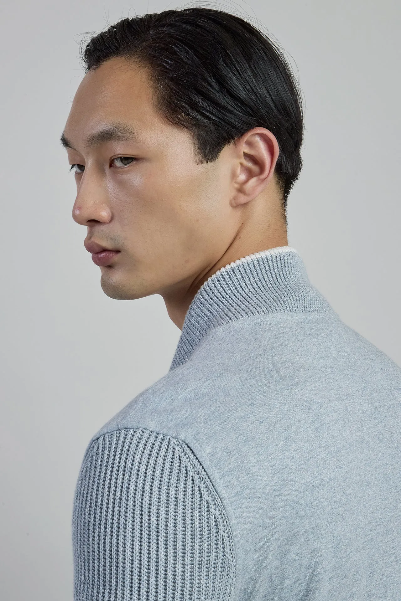 Men's Dual-Material Cotton and Linen Bomber Jacket | Eleventy sold by Eleventy product image thumbnail 5