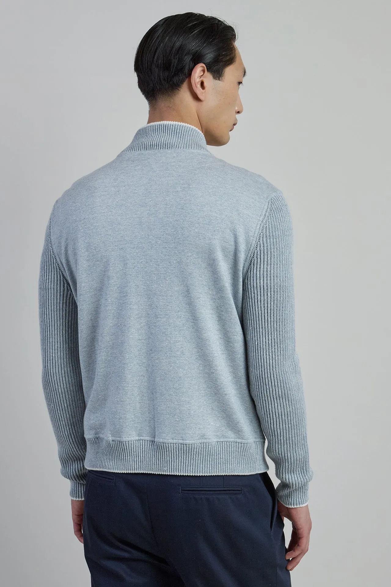 Men's Dual-Material Cotton and Linen Bomber Jacket | Eleventy sold by Eleventy product image thumbnail 3