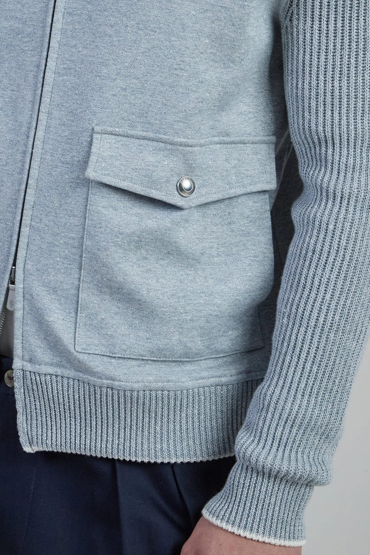 Men's Dual-Material Cotton and Linen Bomber Jacket | Eleventy sold by Eleventy product image thumbnail 4