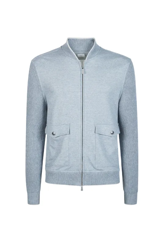 Men's Dual-Material Cotton and Linen Bomber Jacket | Eleventy made by Eleventy