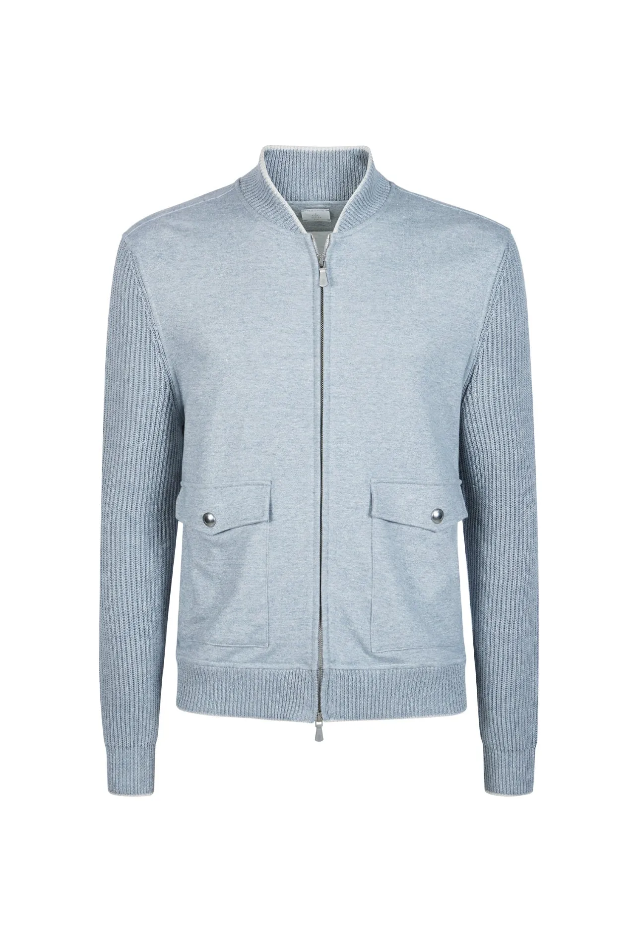 Men's Dual-Material Cotton and Linen Bomber Jacket | Eleventy sold by Eleventy