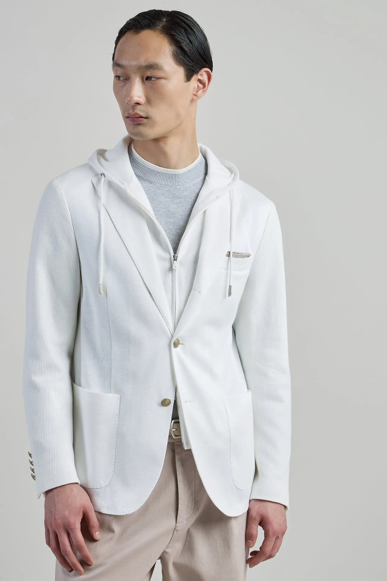 COTTON LINEN BIB JACKET IN ENGLISH RIB STITCH sold by Eleventy product image thumbnail 2