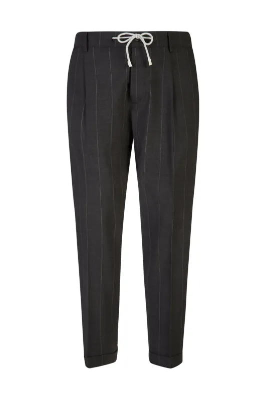 Men's Pinstripe Wool Jogger Trousers with Pleats | Eleventy made by Eleventy