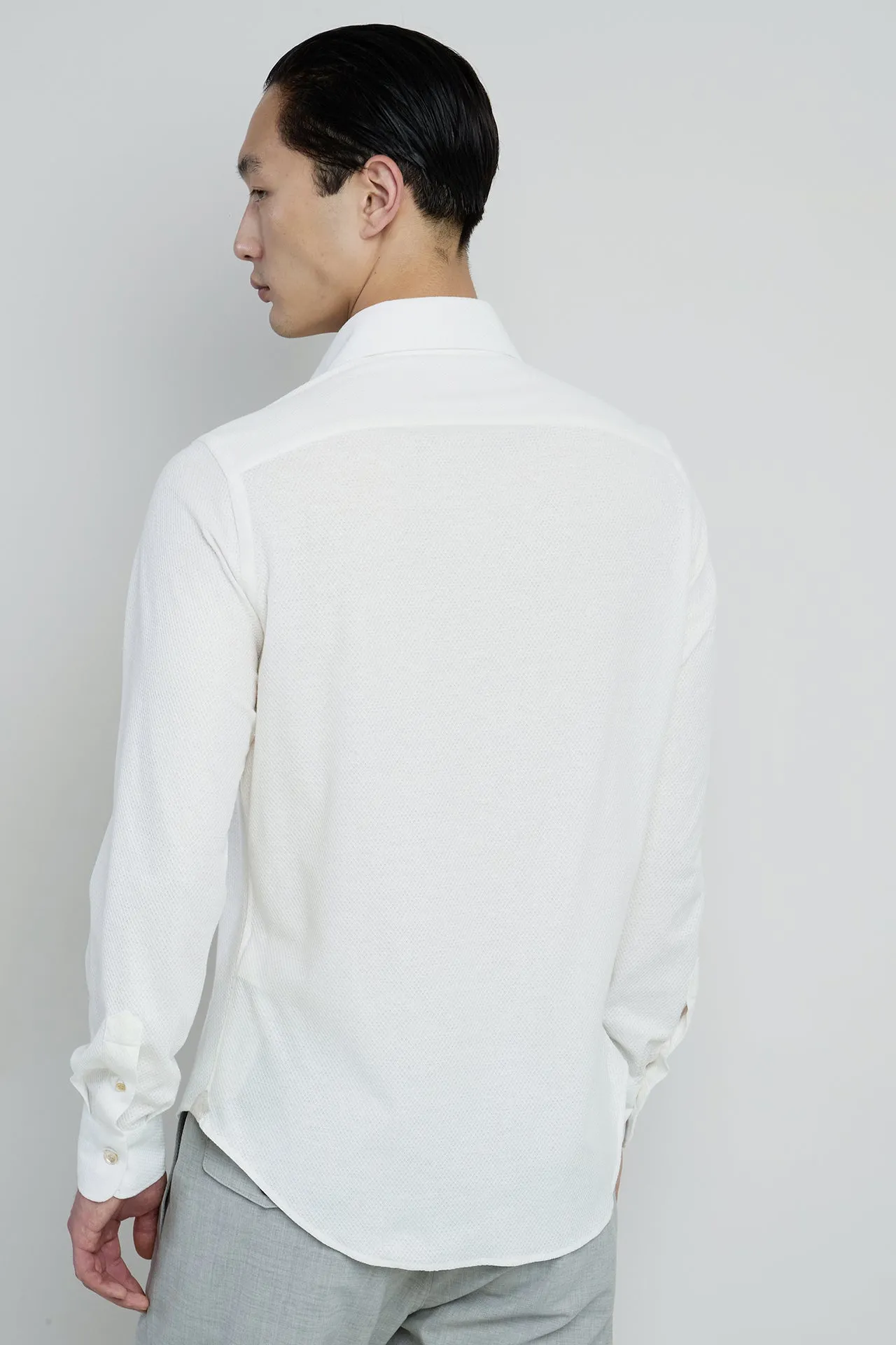 Men's Slim Fit Dandy Shirt in Cotton Linen Jersey | Eleventy sold by Eleventy product image thumbnail 3