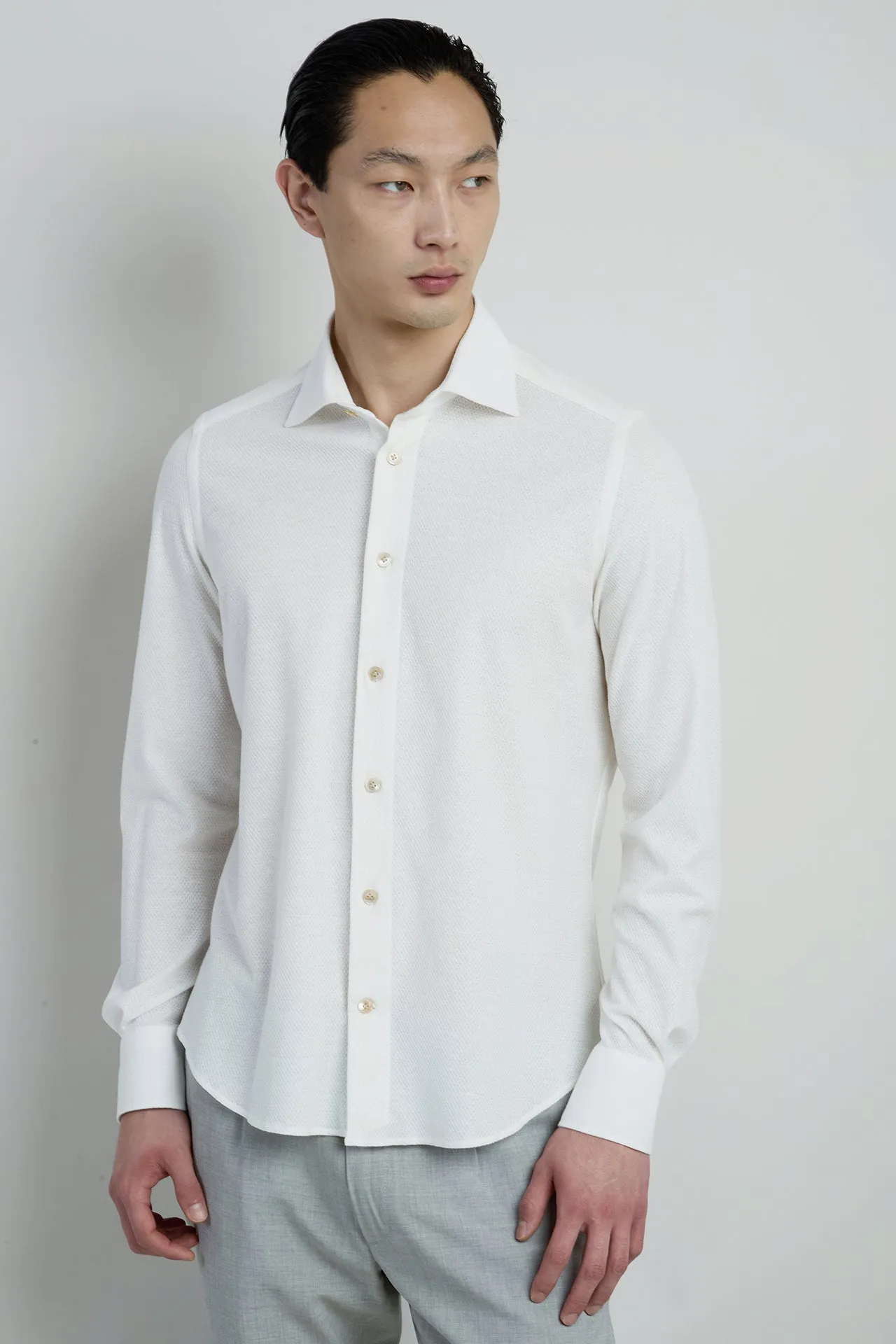 Men's Slim Fit Dandy Shirt in Cotton Linen Jersey | Eleventy sold by Eleventy product image thumbnail 2
