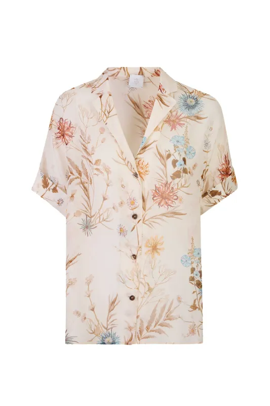 Camicia in Seta a Fiori con Collo Bowling da Donna made by Eleventy
