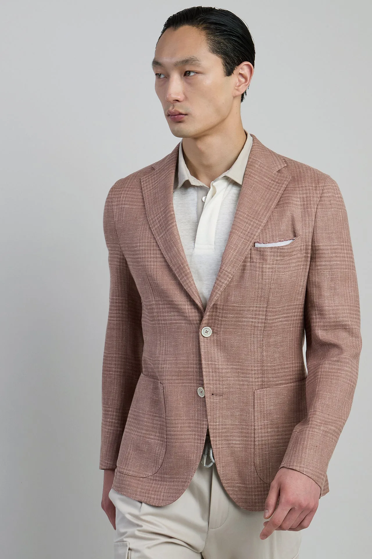 Slim Fit Linen Wool and Silk Single-Breasted Jacket | Eleventy sold by Eleventy product image thumbnail 2