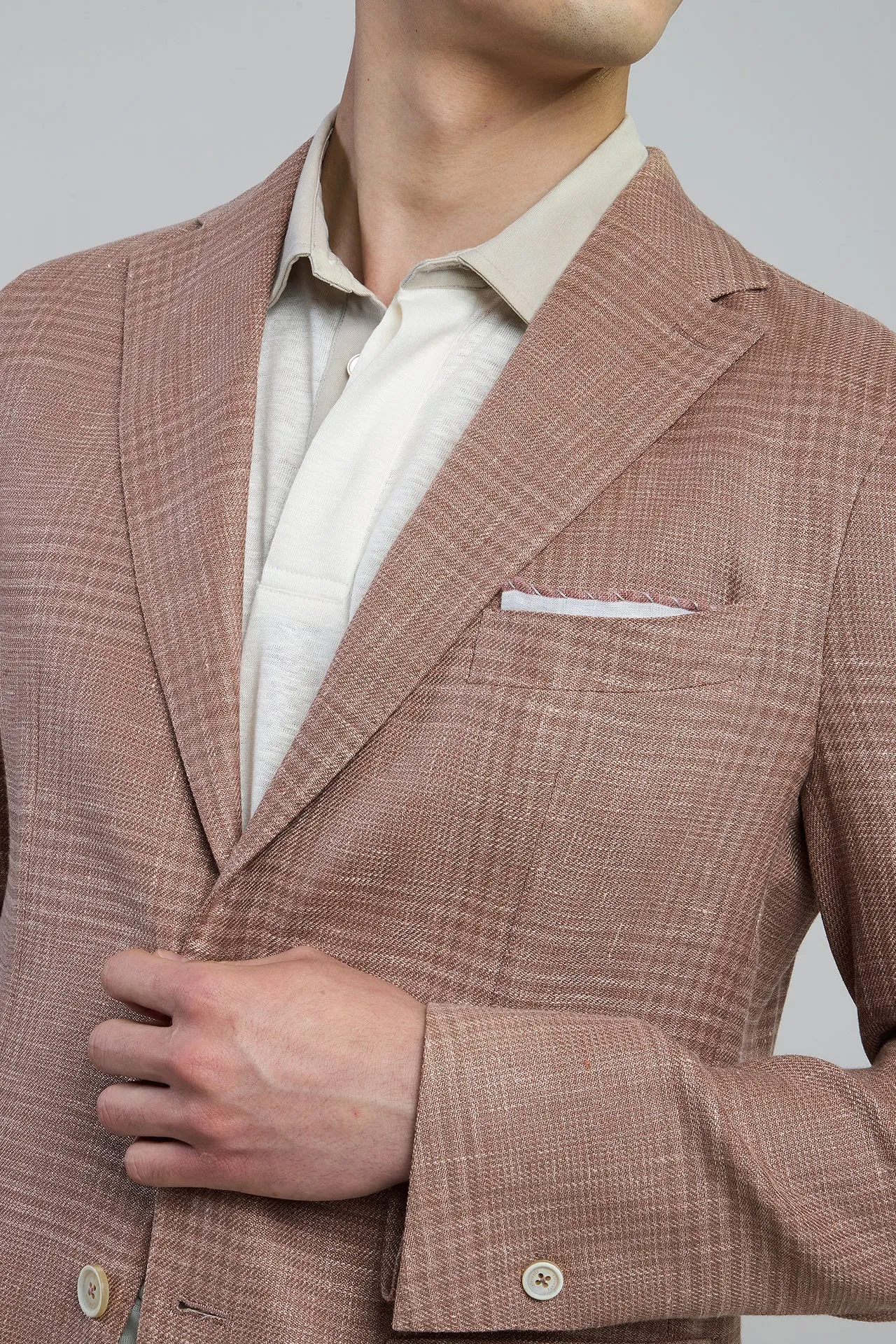 Slim Fit Linen Wool and Silk Single-Breasted Jacket | Eleventy sold by Eleventy product image thumbnail 4