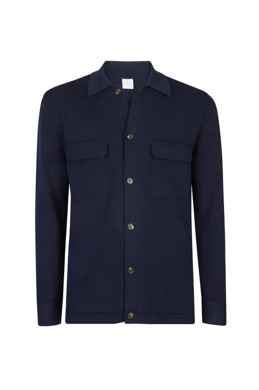 Men's Knitted Cotton Overshirt with Patch Pockets | Eleventy made by Eleventy