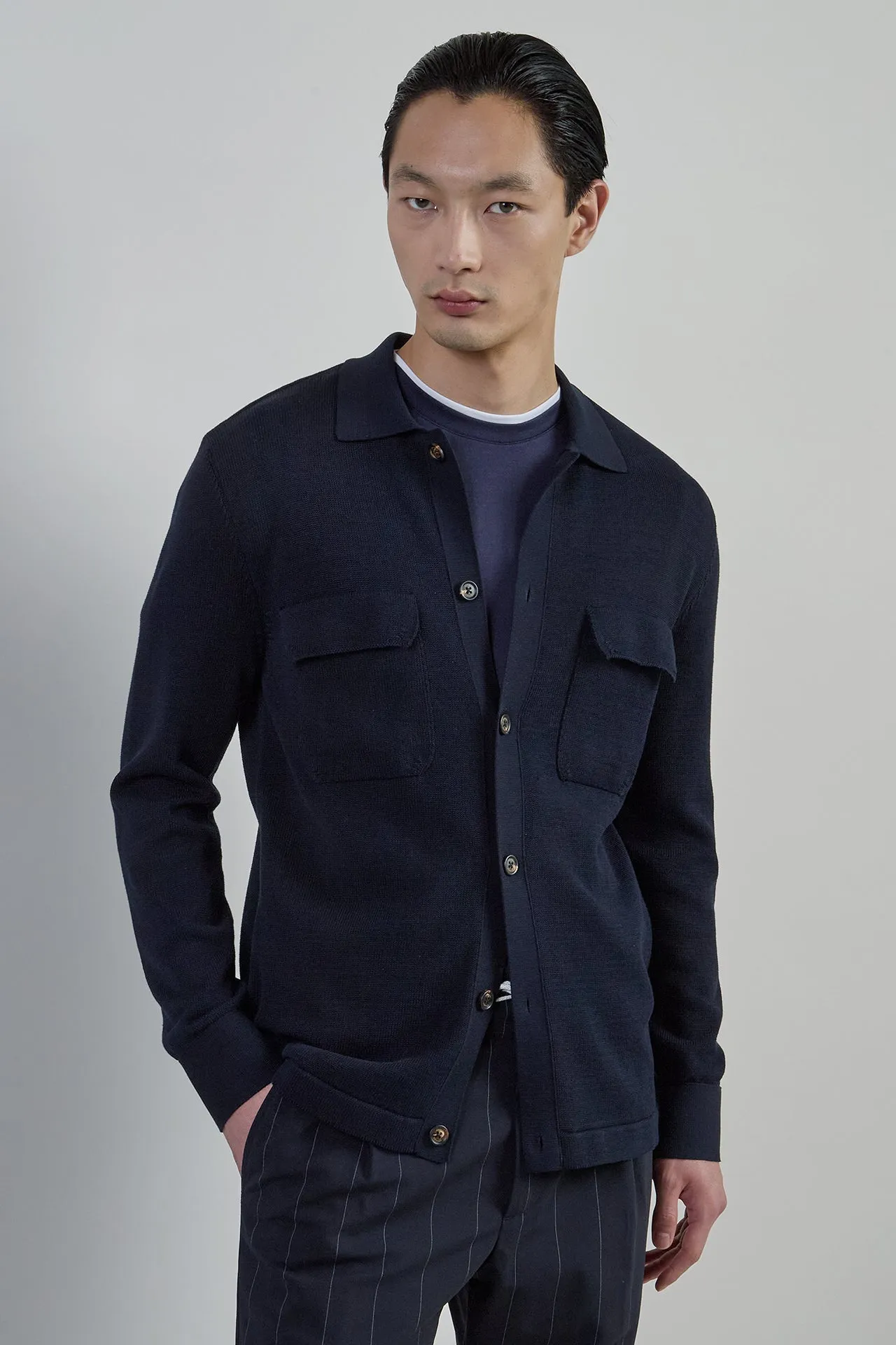 Men's Knitted Cotton Overshirt with Patch Pockets | Eleventy sold by Eleventy product image thumbnail 2