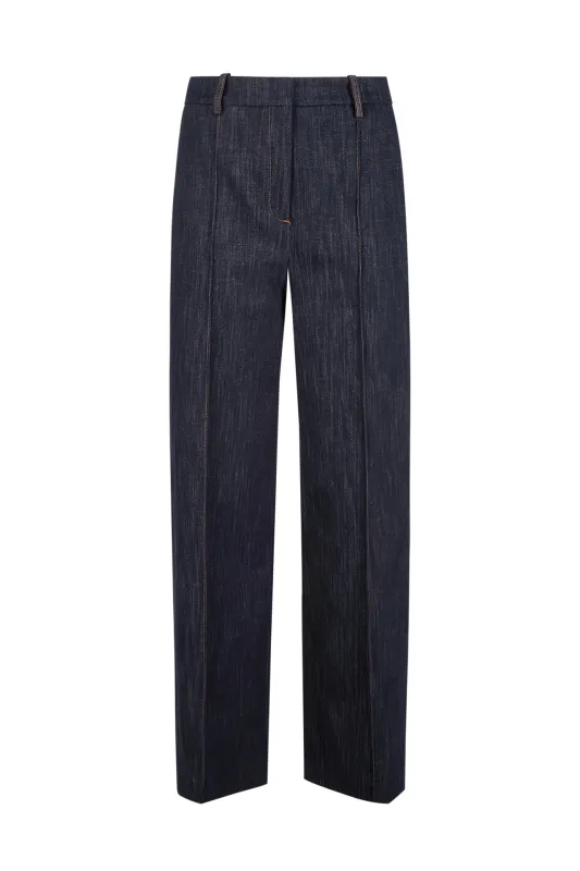 Flared Cotton Trousers with Denim Effect and Lurex | Eleventy made by Eleventy