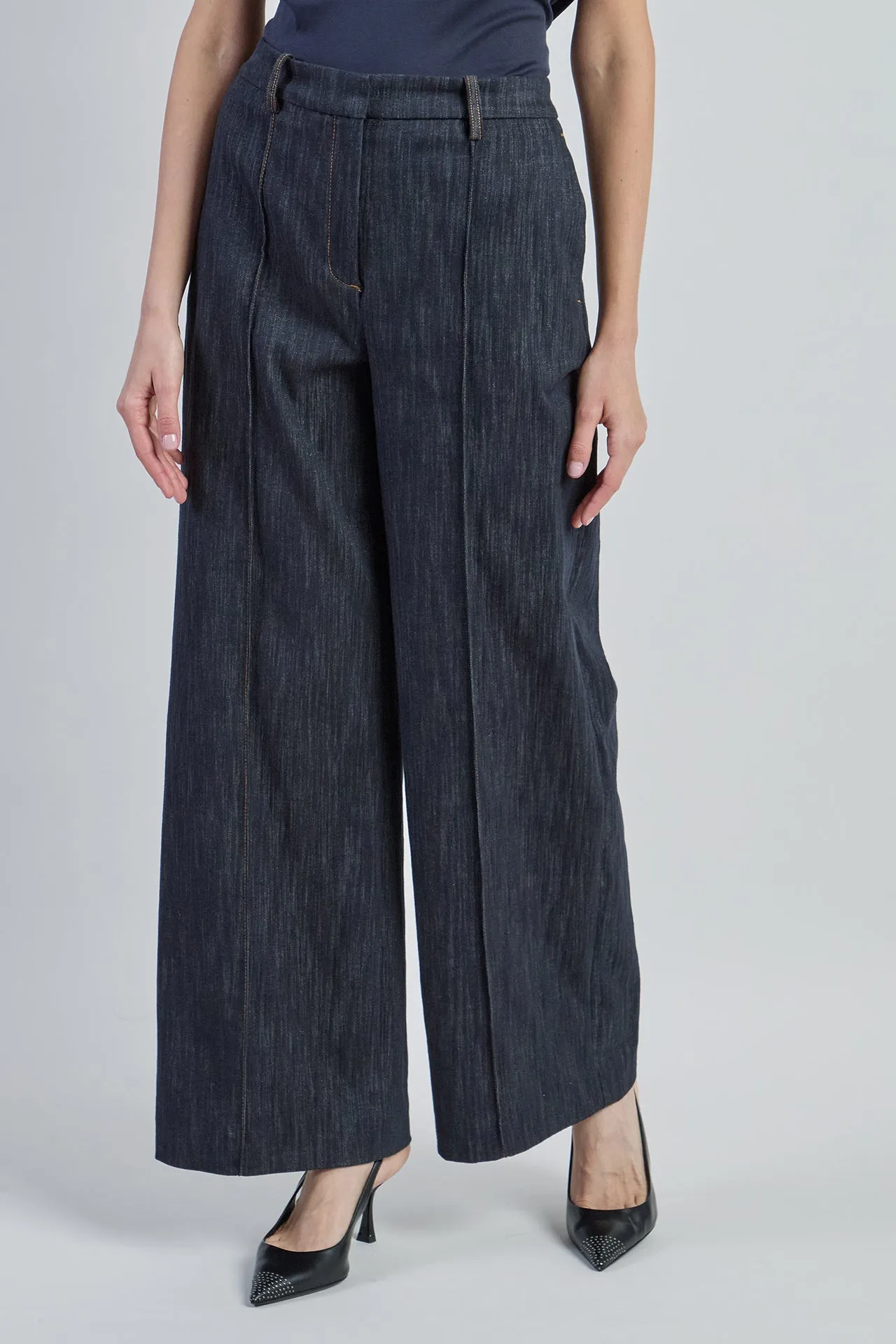 Flared Cotton Trousers with Denim Effect and Lurex | Eleventy sold by Eleventy product image thumbnail 2