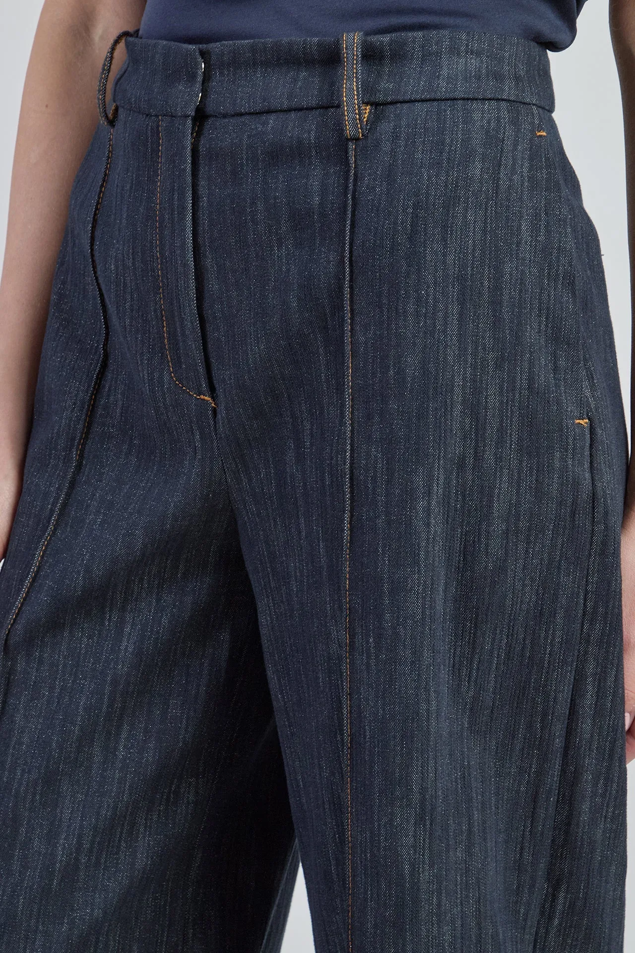Flared Cotton Trousers with Denim Effect and Lurex | Eleventy sold by Eleventy product image thumbnail 3