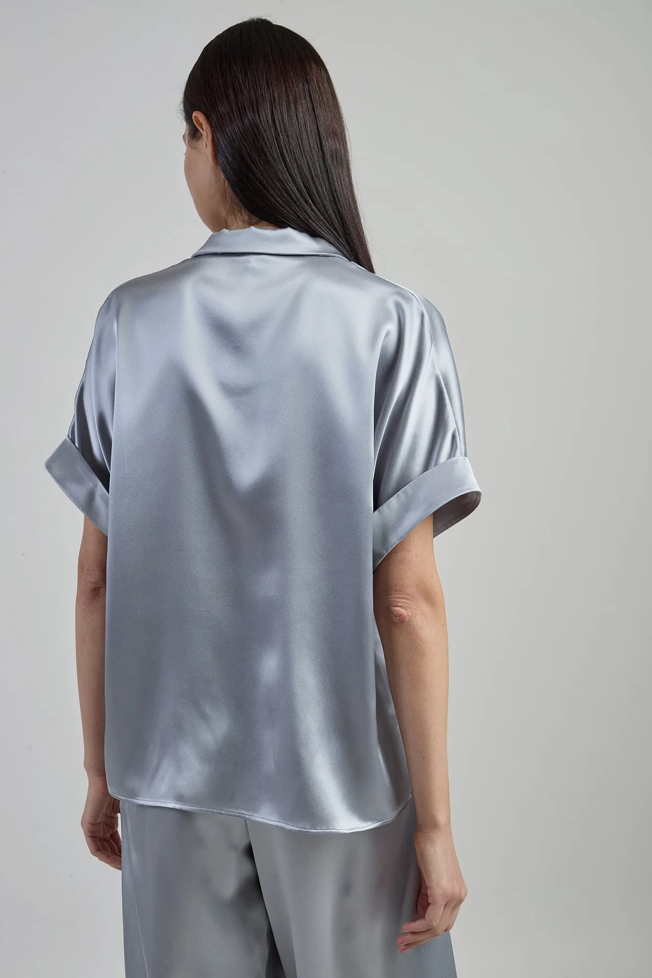 Women's Short Sleeve Silk Shirt with Bowling Collar | Eleventy sold by Eleventy product image thumbnail 3