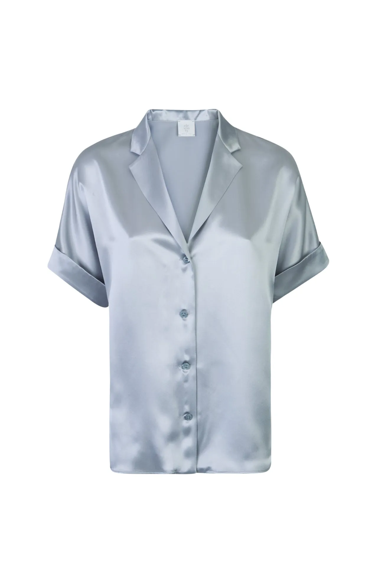 Women's Short Sleeve Silk Shirt with Bowling Collar | Eleventy sold by Eleventy