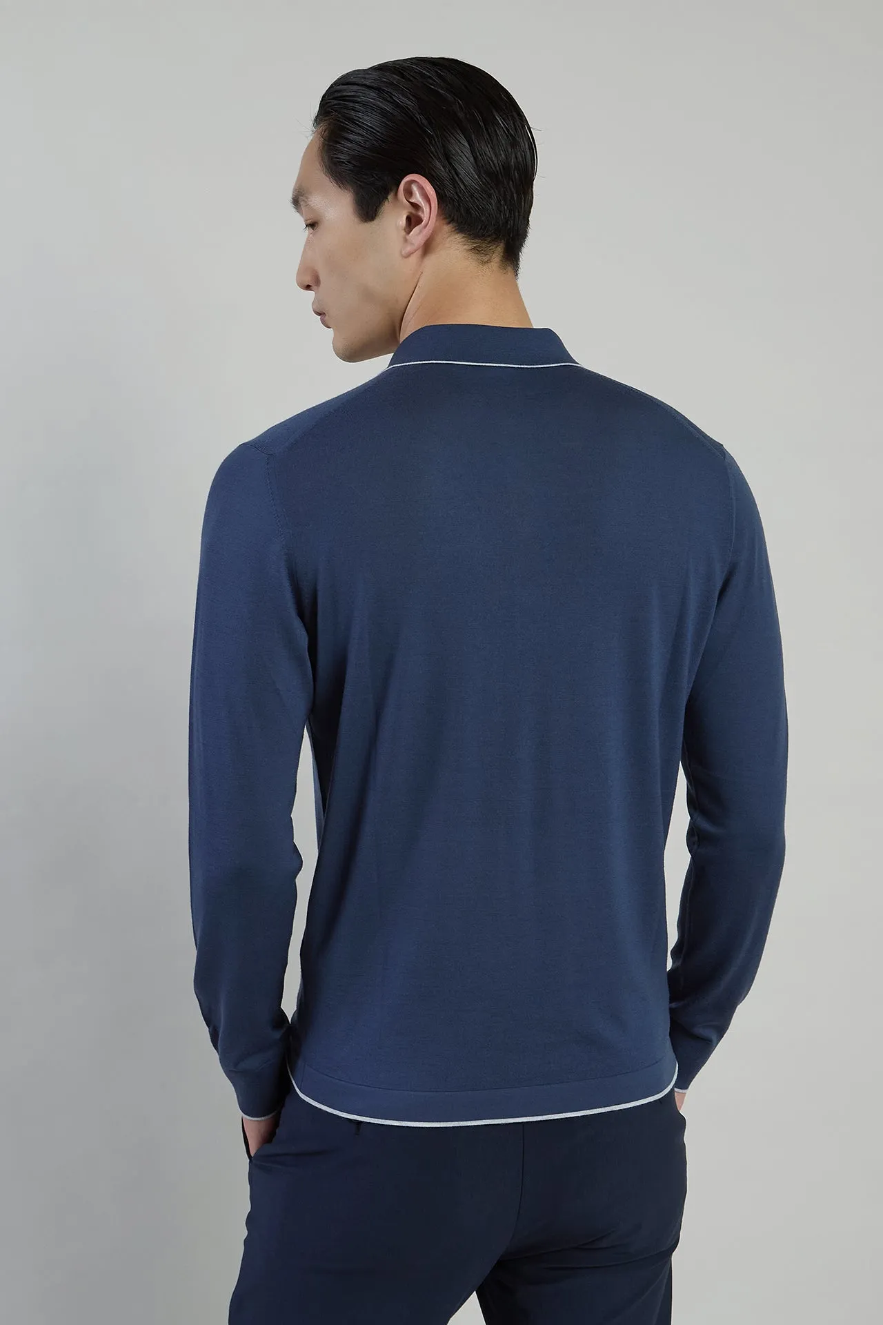 14 Micron Merino Wool Long-Sleeve Knitted Polo Shirt | Eleventy sold by Eleventy product image thumbnail 3