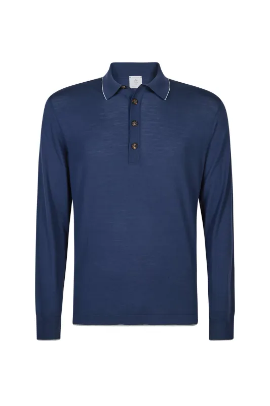 14 Micron Merino Wool Long-Sleeve Knitted Polo Shirt | Eleventy made by Eleventy