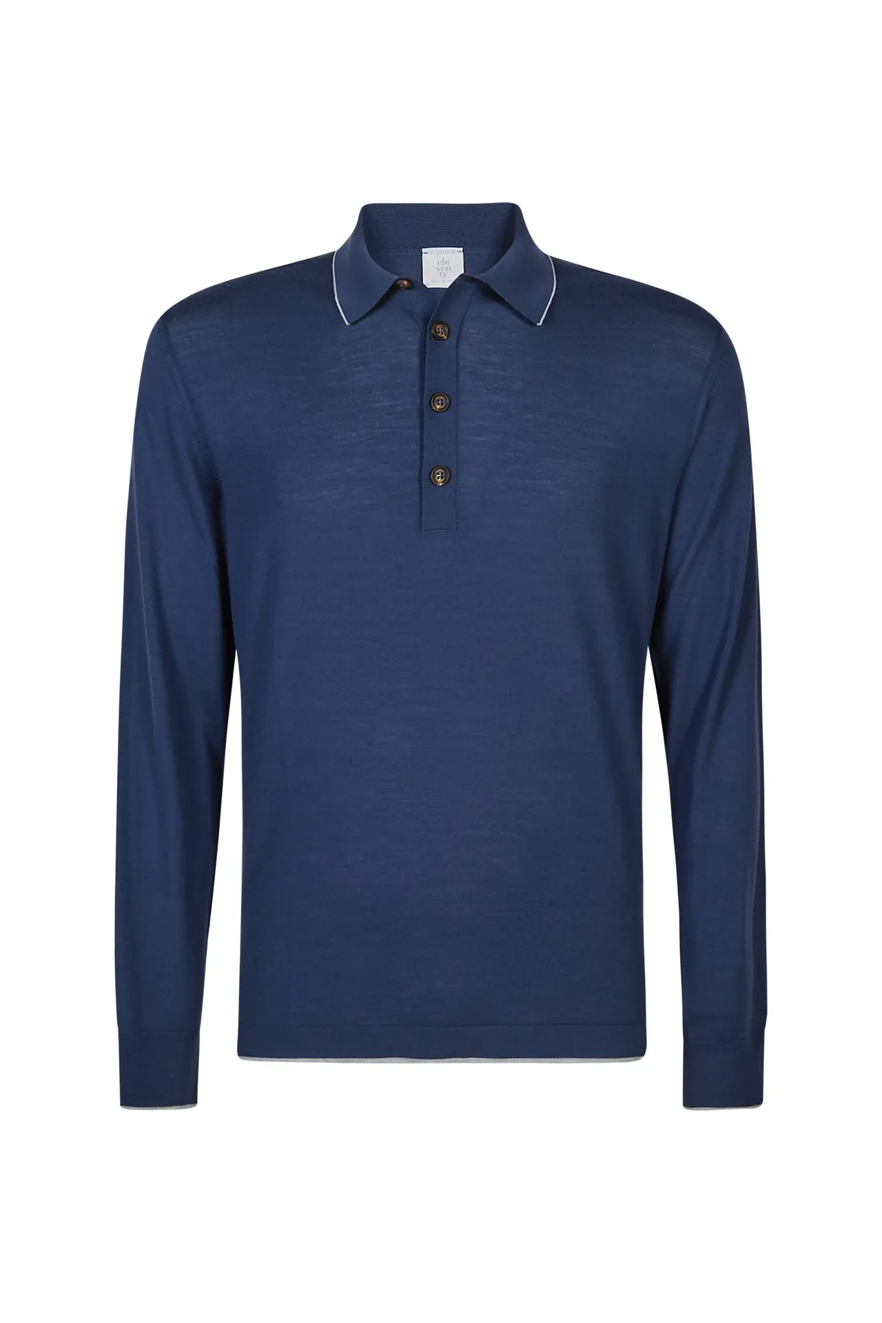 14 Micron Merino Wool Long-Sleeve Knitted Polo Shirt | Eleventy sold by Eleventy