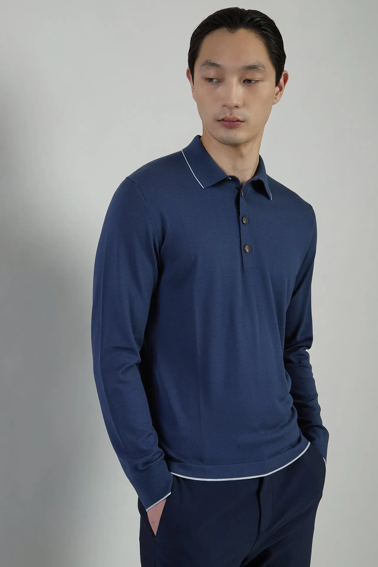 14 Micron Merino Wool Long-Sleeve Knitted Polo Shirt | Eleventy sold by Eleventy product image thumbnail 2