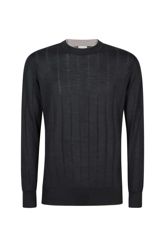 Men's Merino Wool and Silk Crew Neck Sweater | Eleventy made by Eleventy