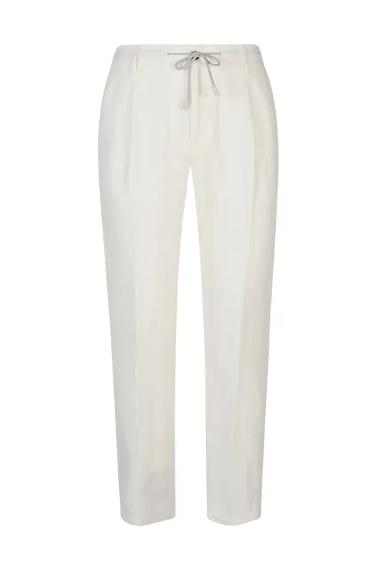 Men's Linen Jogger Trousers with Pleats and Drawstring | Eleventy made by Eleventy