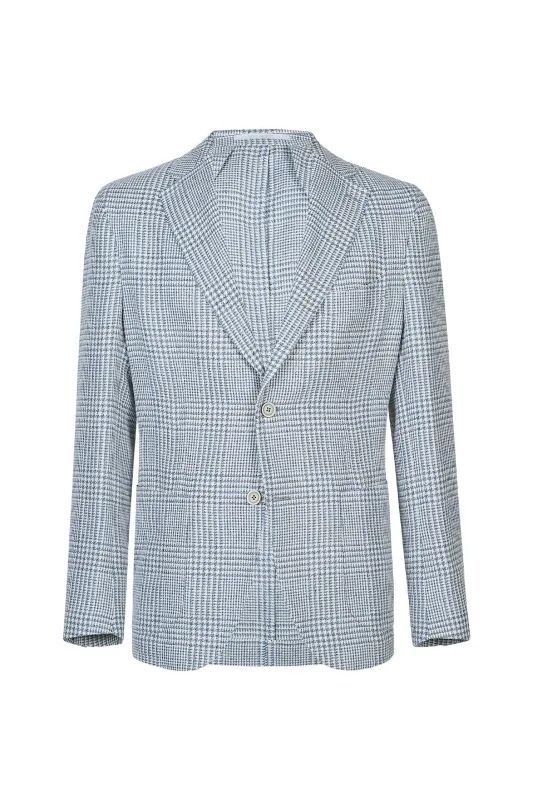 Prince of Wales Linen & Silk Single-Breasted Jacket | Eleventy made by Eleventy