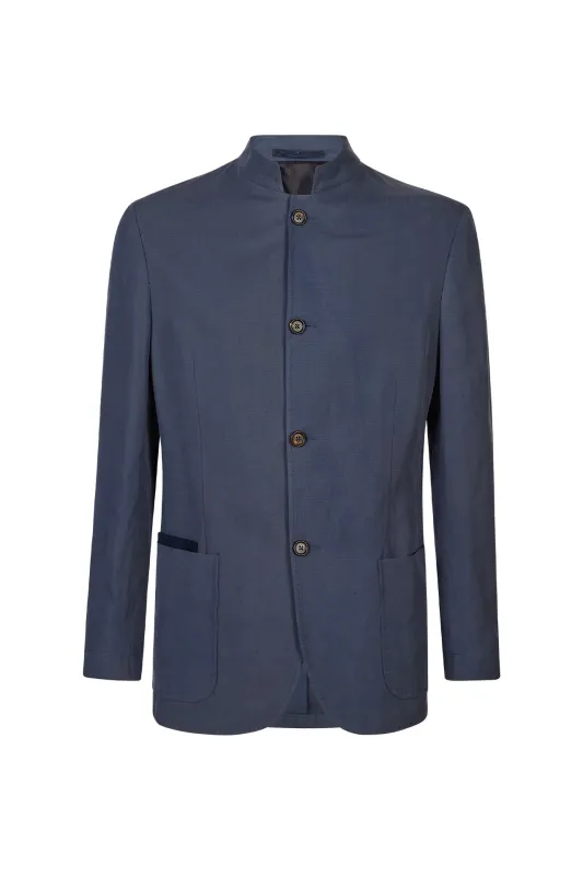 Lyocell and Linen Single-Breasted Mao Collar Jacket | Eleventy made by Eleventy