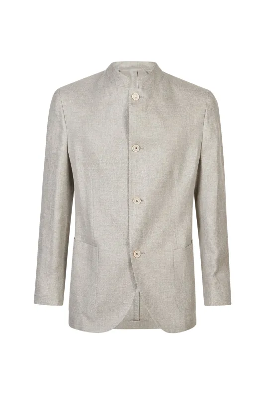 Single-Breasted Linen Cashmere Silk Jacket Stand Collar | Eleventy made by Eleventy
