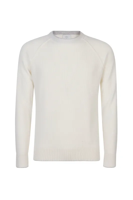 Striped Cashmere Crew Neck Sweater with Raglan Sleeves | Eleventy made by Eleventy