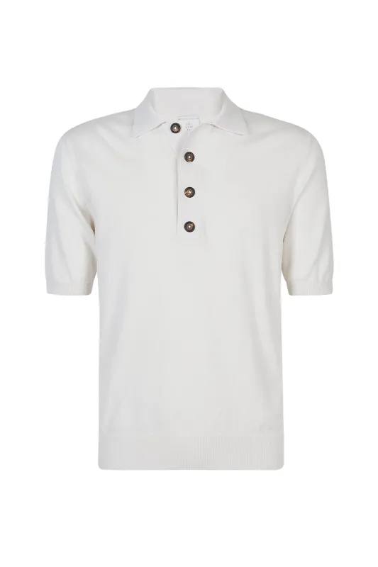 Cotton Cashmere English Rib Knitted Polo Shirt | Eleventy made by Eleventy