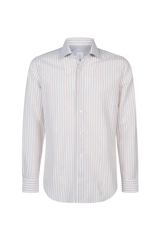 Men's Slim Fit Striped Cotton and Linen Shirt | Eleventy made by Eleventy