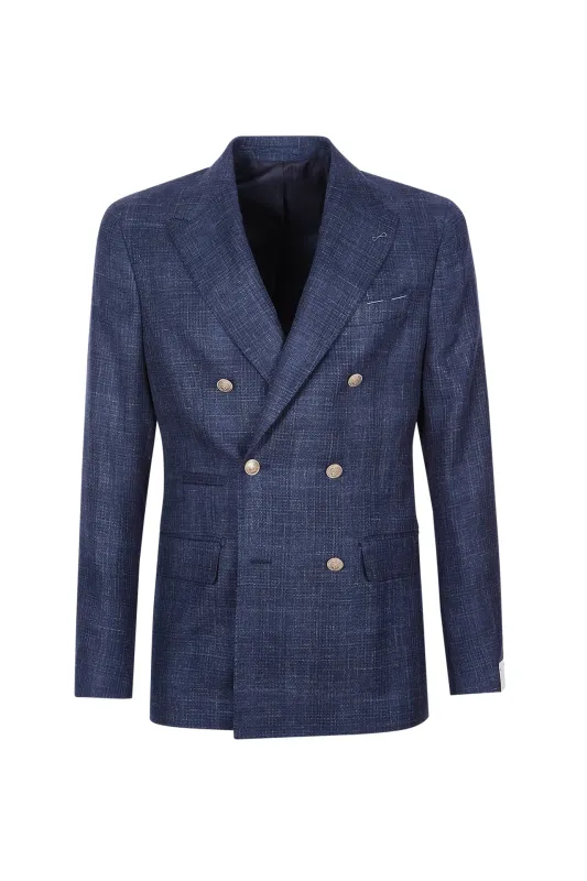 Double-Breasted Prince of Wales Cashmere Silk Jacket | Eleventy made by Eleventy