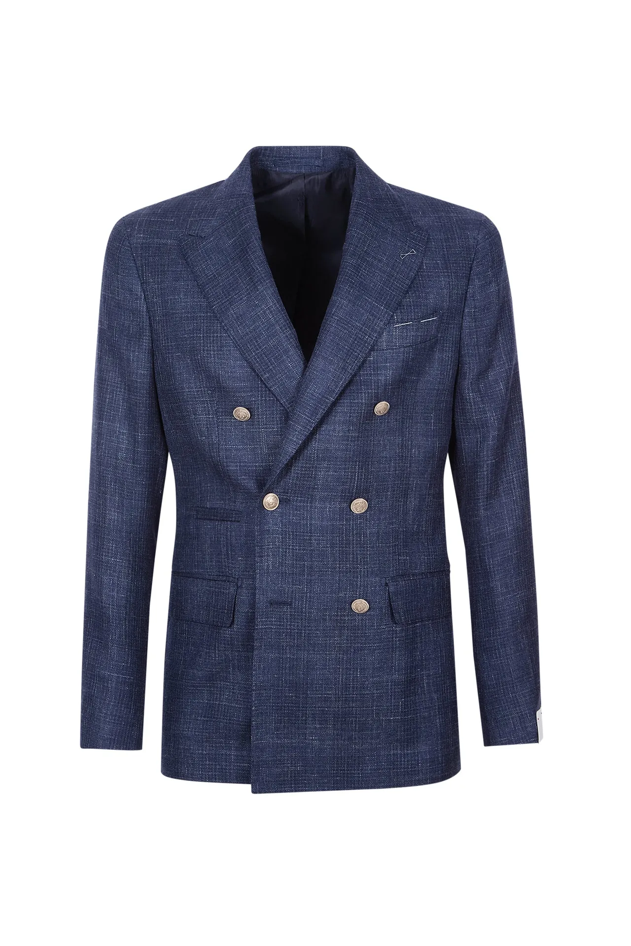 Double-Breasted Prince of Wales Cashmere Silk Jacket | Eleventy sold by Eleventy
