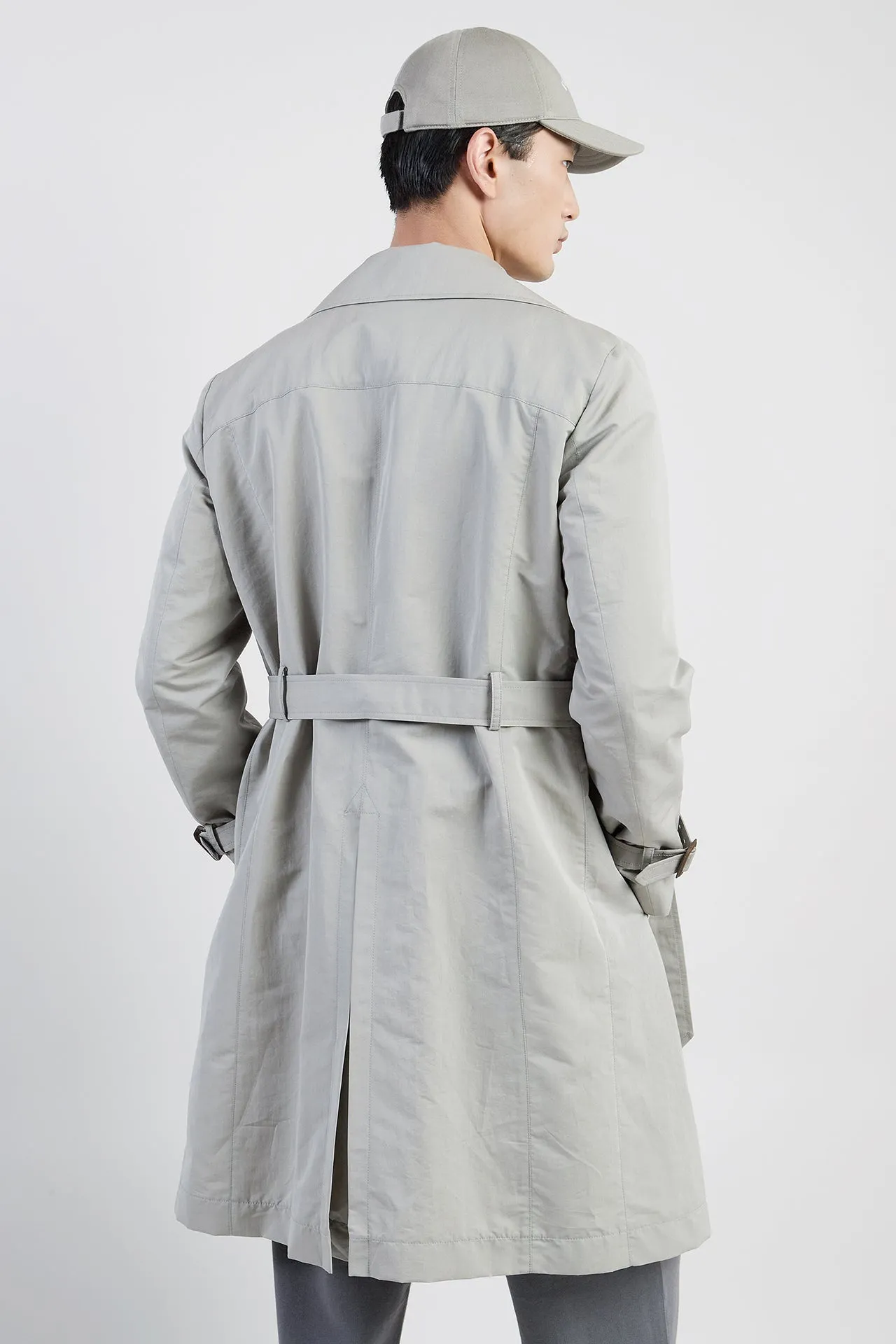 Double-Breasted Cotton and Silk Trench Coat with Belt | Eleventy sold by Eleventy product image thumbnail 3