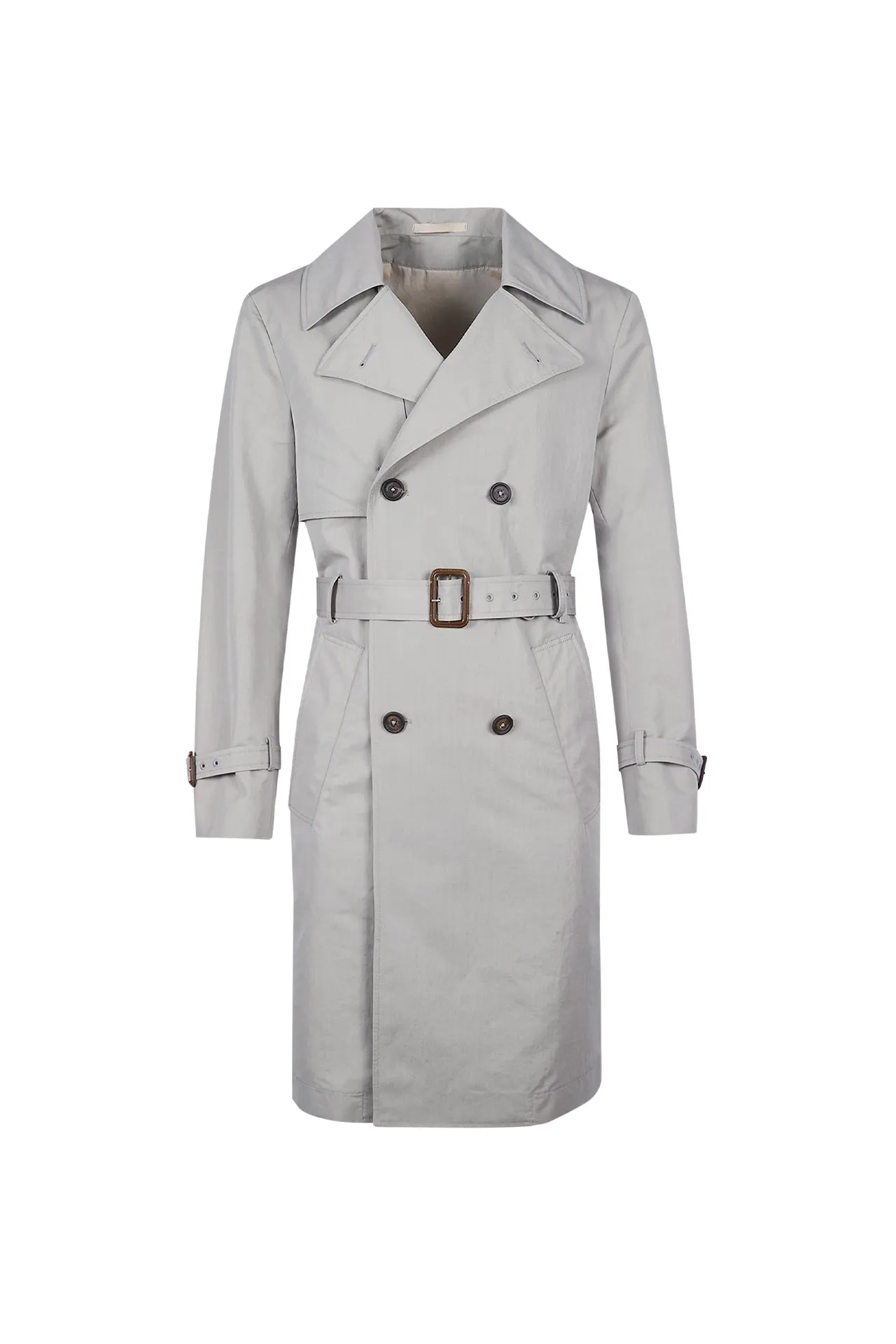 Double-Breasted Cotton and Silk Trench Coat with Belt | Eleventy sold by Eleventy
