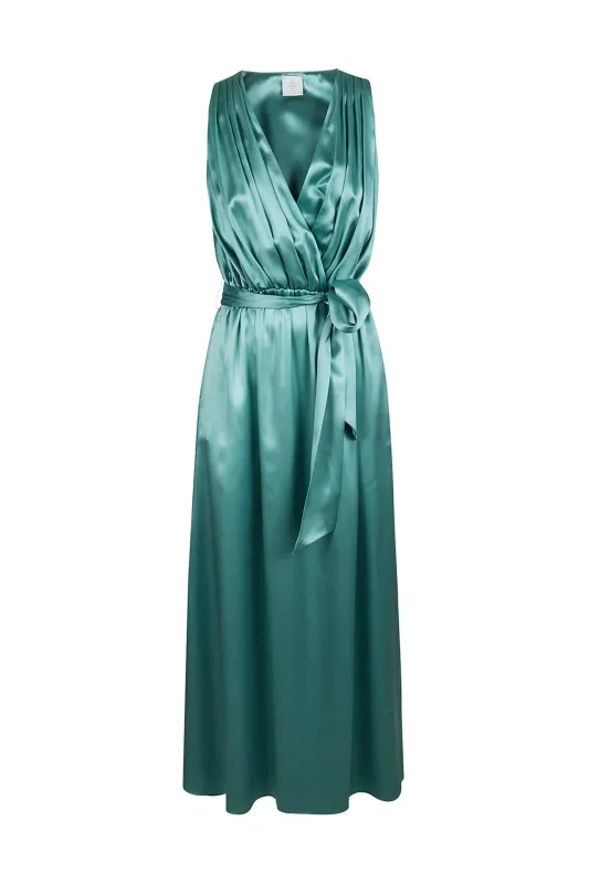 Sleeveless Double Silk Satin Maxi Dress with Pleats | Eleventy made by Eleventy