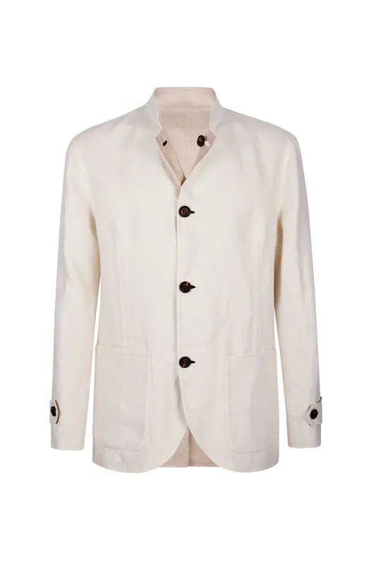 Men's Reversible Linen and Silk Jacket with Mao Collar | Eleventy made by Eleventy