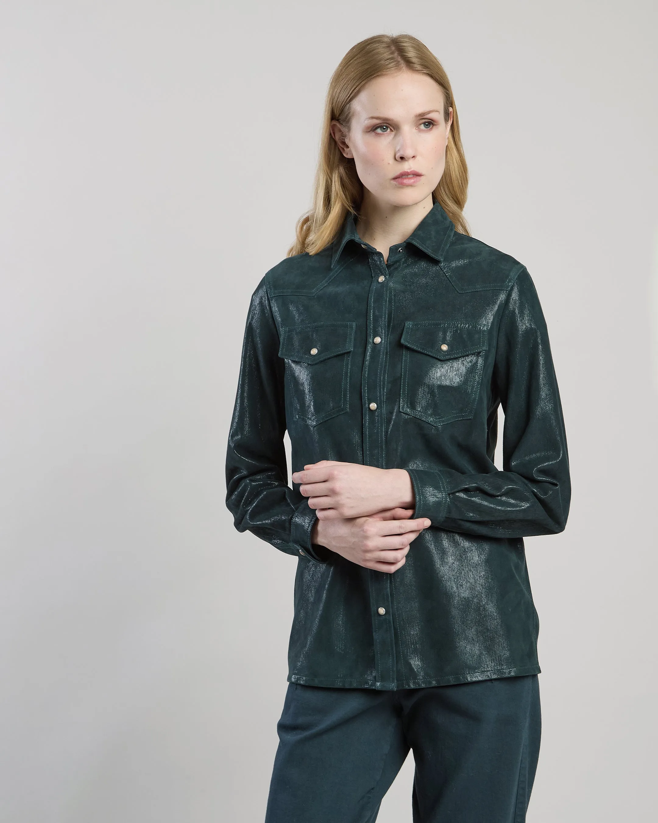 CAMICIA TEXAS IN PELLE SUEDE STAMPATO sold by Eleventy
